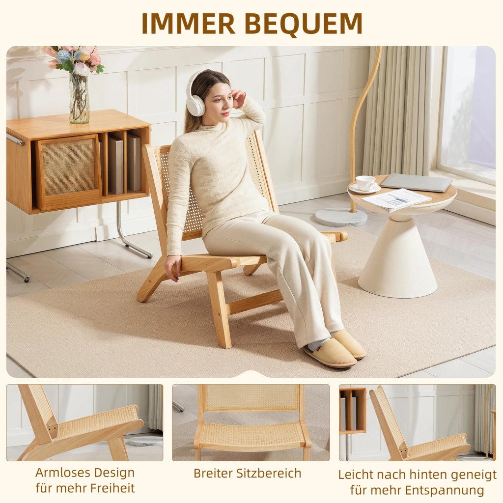 Poltrona in legno e rattan ¨C Xylo ¨C telaio naturale, seduta larga 64x70x74 cm