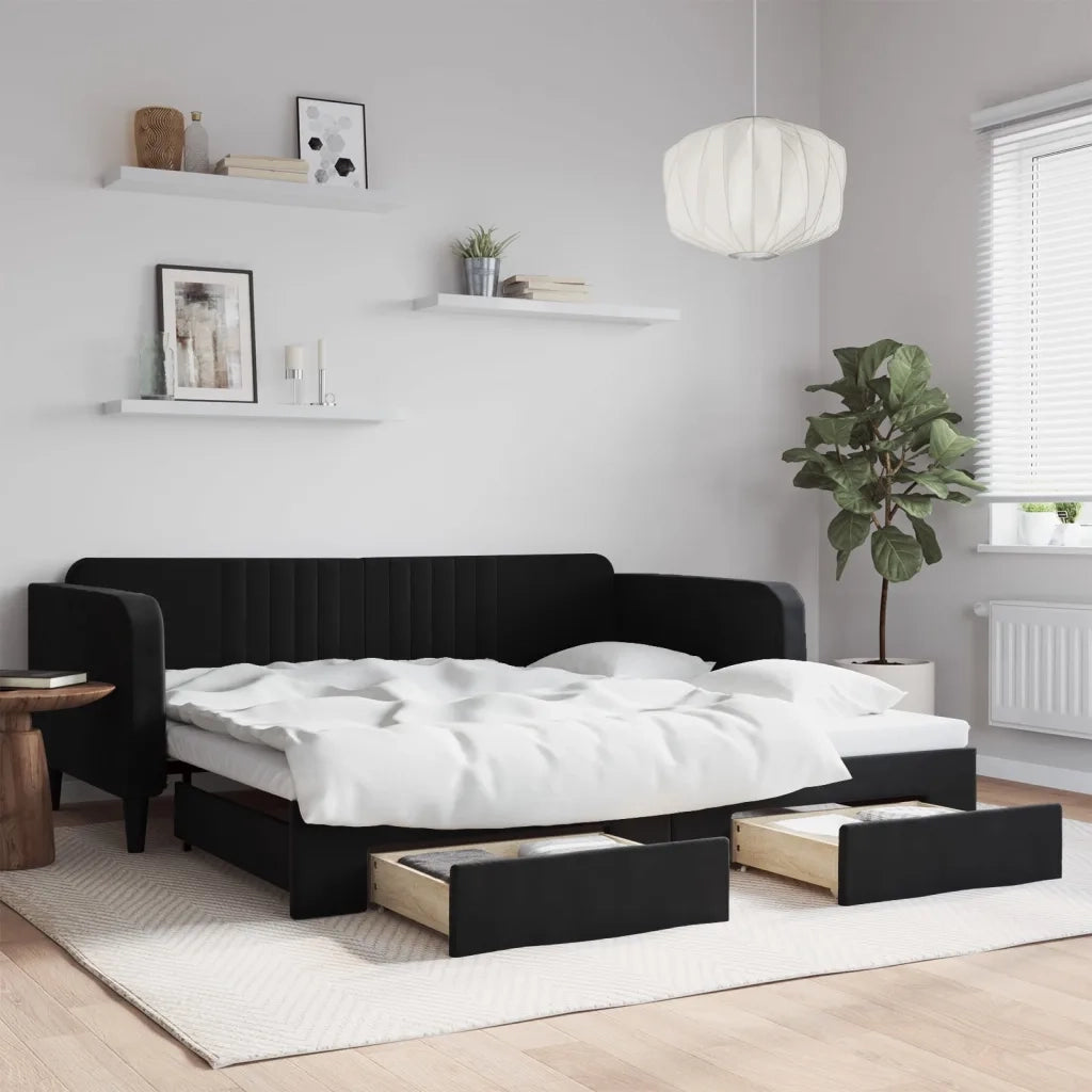 Divano Letto Estraibile con Cassetti-Sofa Letto-Daybed Nero 100x200 cm in Velluto 607344