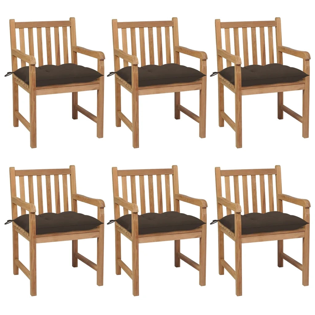 Sedie da Giardino 6 pz e Cuscini Grigio Talpa Massello di Teak cod mxl 47930