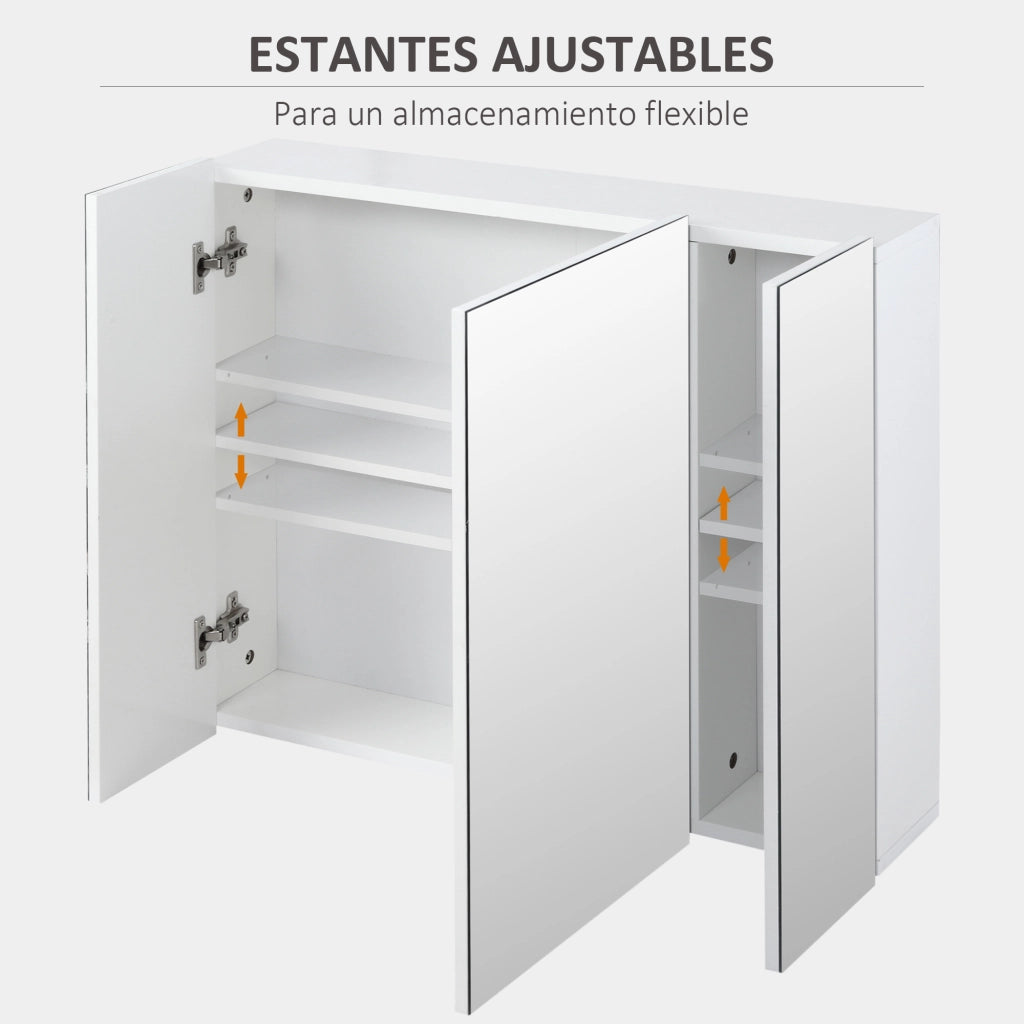 Mobile da Bagno Sospeso con Specchio ¨C Xylo ¨C 3 Ante Ripiani Regolabili Bianco 70x15x60cm