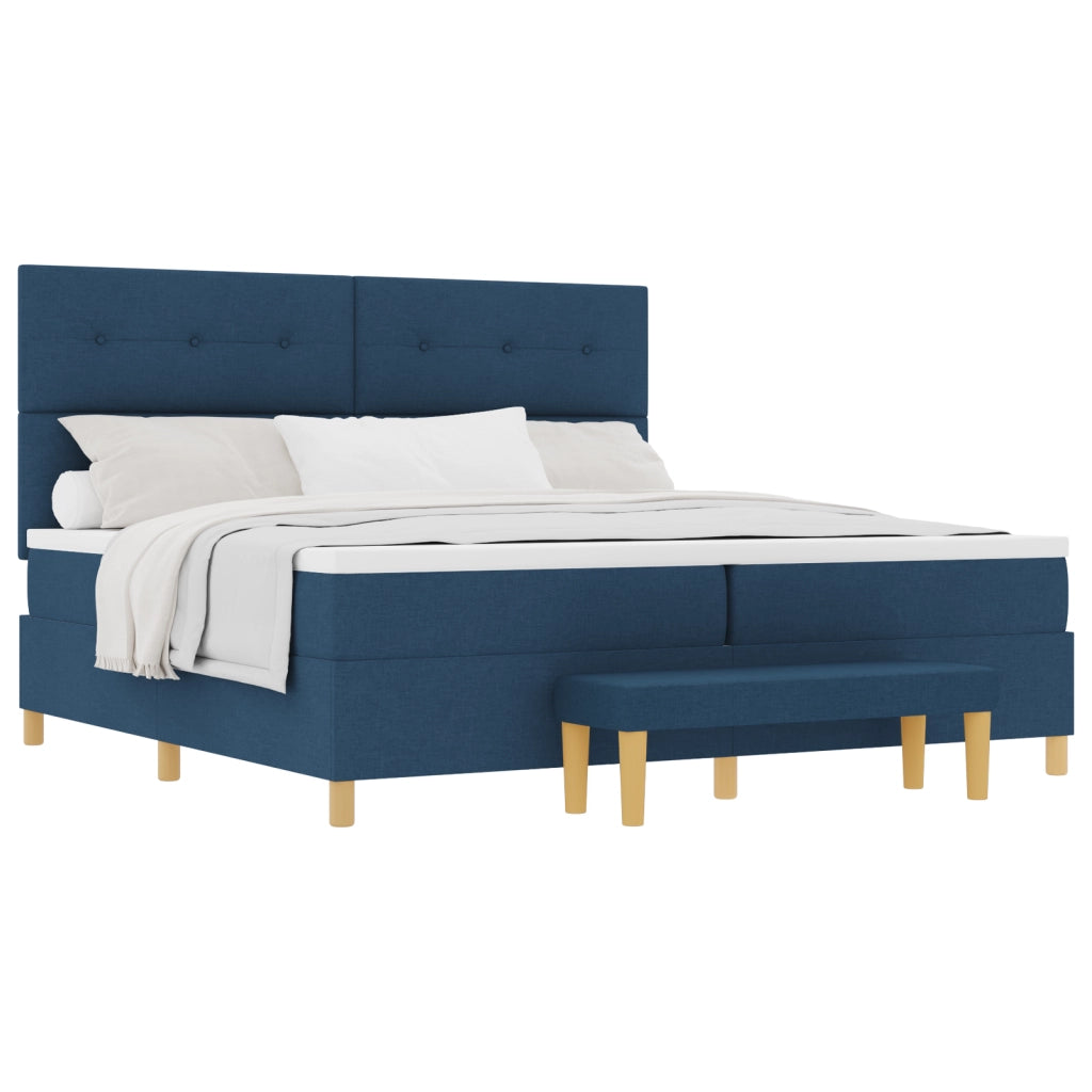 Letto a Molle con Materasso e Panchina Blu 200x200 cm Tessuto