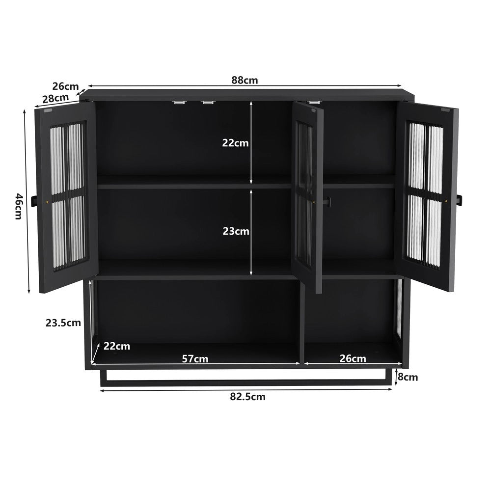 Armadietto da Bagno a Parete ¨C MINIMAL ¨C Nero, 3 Ante, Legno, con Specchio e Porta Salviette