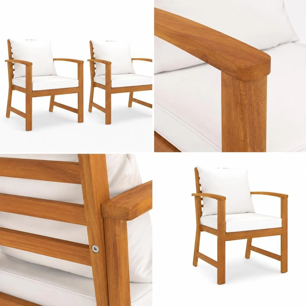 Garden Chairs, Set Of 2, With Cream Cushions, Made Of Solid Acacia Wood