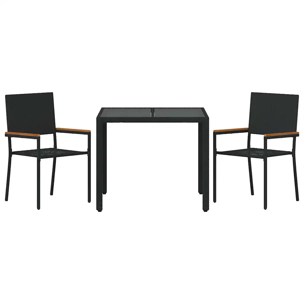 Set da Pranzo per Giardino 3 pcs Nero polyrattan 3365384