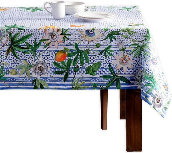 Tappeto da tavolo, 100% cotone, tappeto da tavolo decorativo quadrato, tovagliato lavabile per il compleanno della mamma, cena di festa, matrimonio, passiflora - primavera/estate