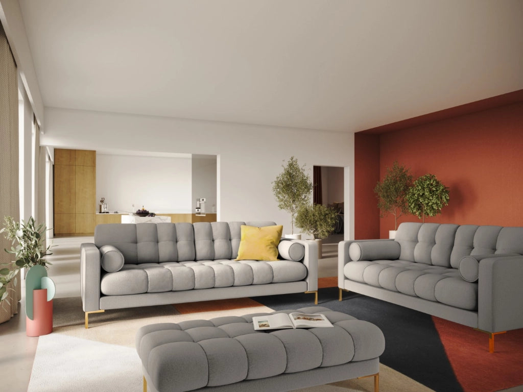 Cosmopolitan Design - Panca "Bali" 2 posti in tessuto strutturato grigio chiaro 