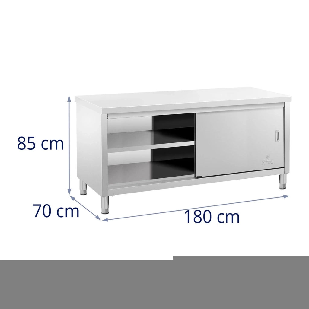 Mobile base/piano di lavoro/mobile da cucina in acciaio inox con ante scorrevoli (capacità 600 kg acciaio inox 1 ripiano) 14_0005091
