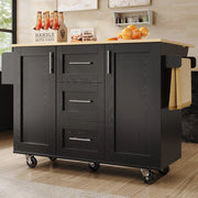 OKWISH Carrello da Cucina con 3 Cassetti, Piani Ribaltabili e Portaasciugamani, Ruote Rimovibili, Nero