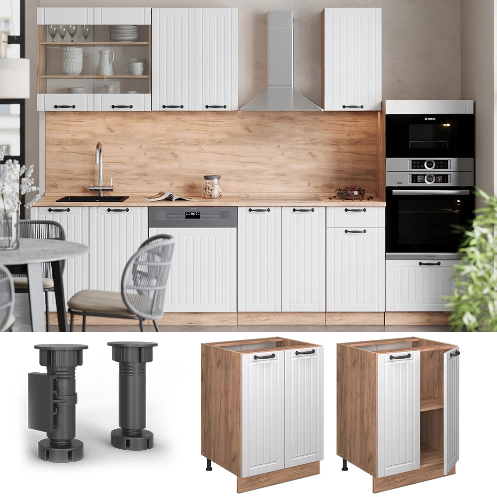 Vicco Mobiletto base cucina Bianco casa di campagna 60 cm , PL Marmo