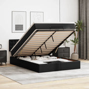 Struttura Letto Pouf con Materasso Nero 140x190 cm Similpelle