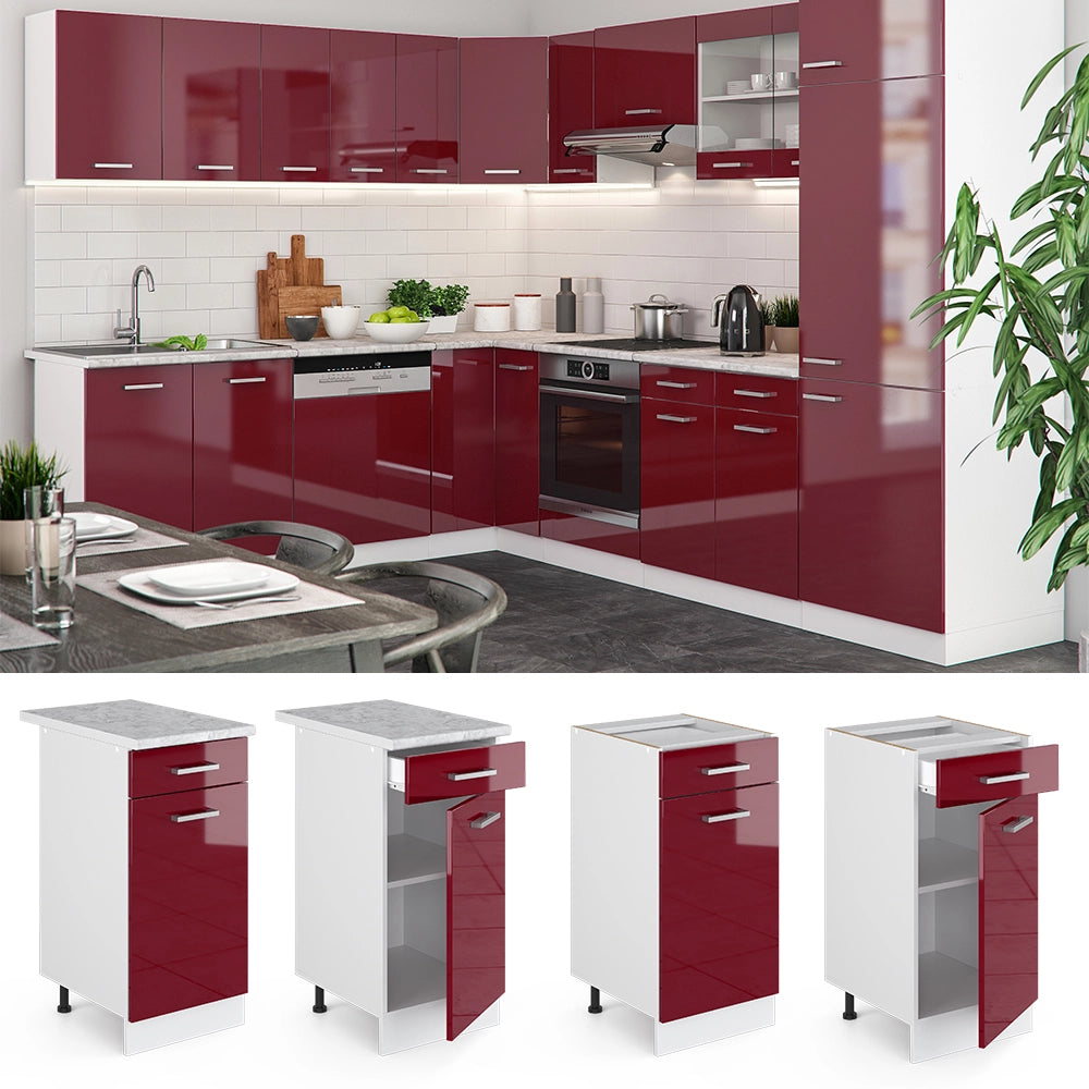 Vicco Mobiletto base per cucina Rosso lucido 40 cm senza piano di lavoro