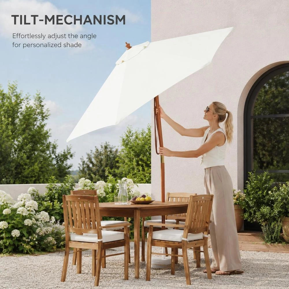 Parasol With Wooden Pole 150x200 Cm Sand White