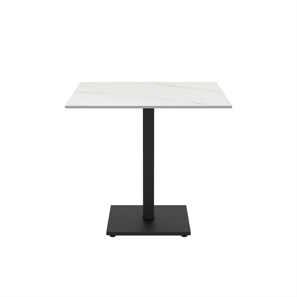 Tavolo quadrato Elora 80x80 con piano in ceramica effetto marmo bianco calacatta e struttura nera set 2 pz