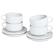 Set di 4 tazze con piattini Servizio per 4 persone di gres bianco con smalto reattivo fatto a mano cucina sala da pranzo e caffè.