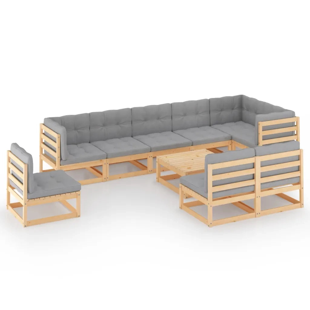 Set Salotto Giardino 10pz Cuscini Antracite Legno Massello Pino 3076689