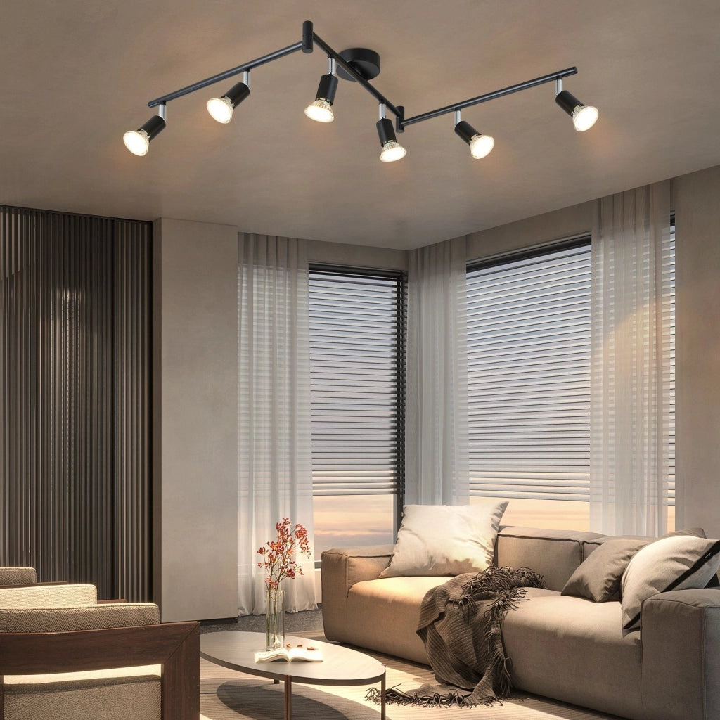 ZMH Faretto da soffitto neri 6 luci GU10 metallo ruotabili 330° per cucine soggiorni camere letto