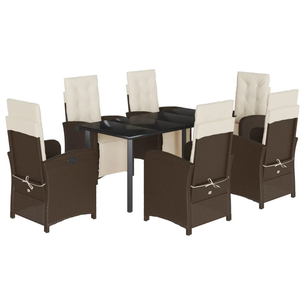 Set da Pranzo da Giardino 7pz con Cuscini in Polyrattan Marronecod mxl 86931