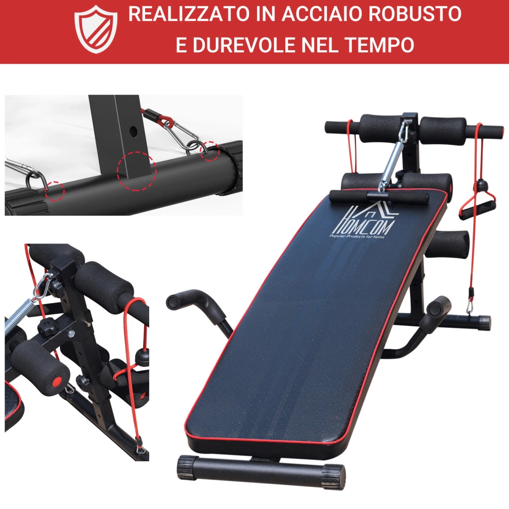 EasyComfort Panca Multifunzione con Vogatore a Molla e Schienale Regolabile e 2 Corde Elastiche, 55.5x137.5 cm Nero