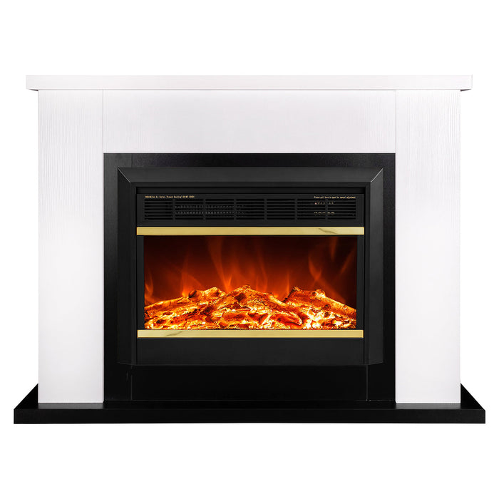 Camino Elettrico da Pavimento 85,5x115x27 cm Effetto Fiamma 1500W Brooklyn & Mars Bianco/nero
