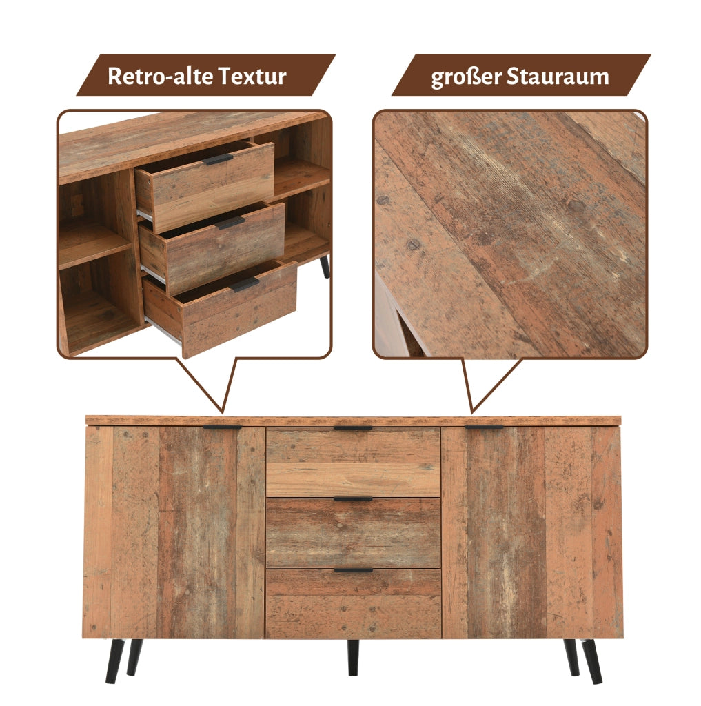 Credenza TV vintage con ripiani regolabili e tre cassetti