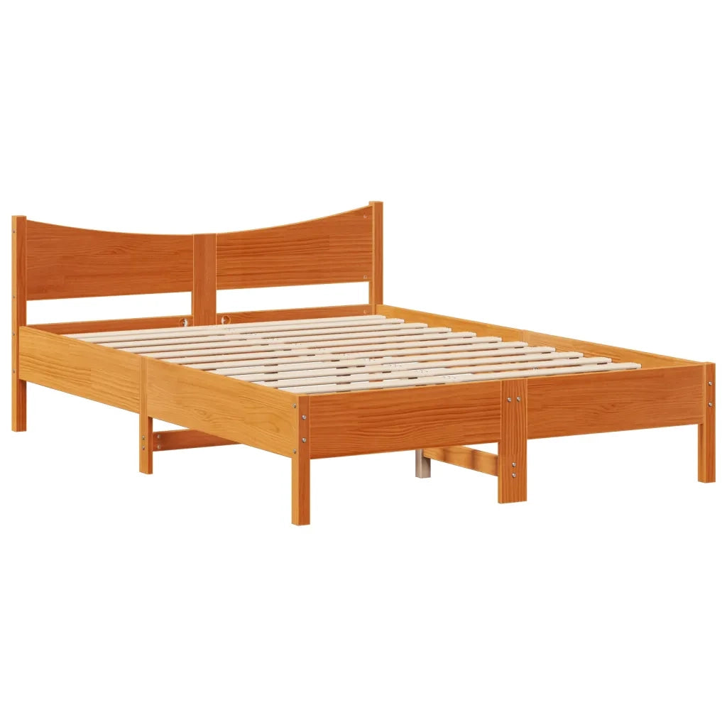 Giroletto con Testiera-Struttura Letto con testiera Marrone Cera 120x200 cm Massello Pino 912077