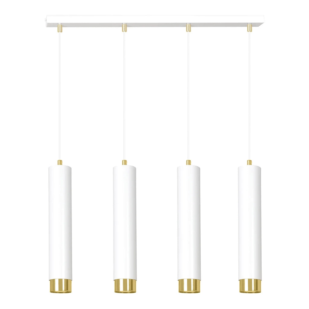 Lampadario 4 Luci Brunilde In Acciaio Bianco E Tubolari In Bianco E Oro