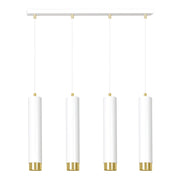 Lampadario 4 Luci Brunilde In Acciaio Bianco E Tubolari In Bianco E Oro