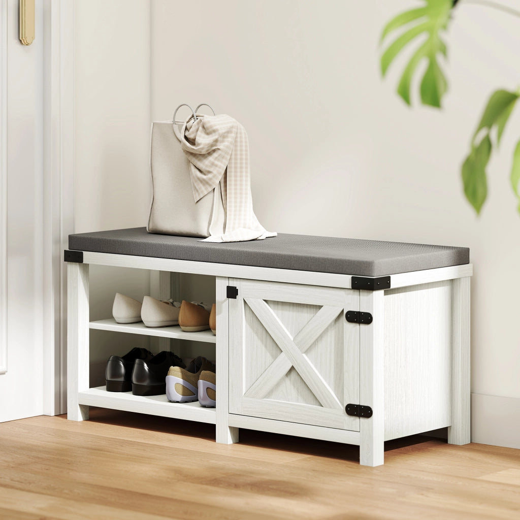Scarpiera con Seduta ¨C zephmum ¨C Bianco Grigio 100x40x48 cm