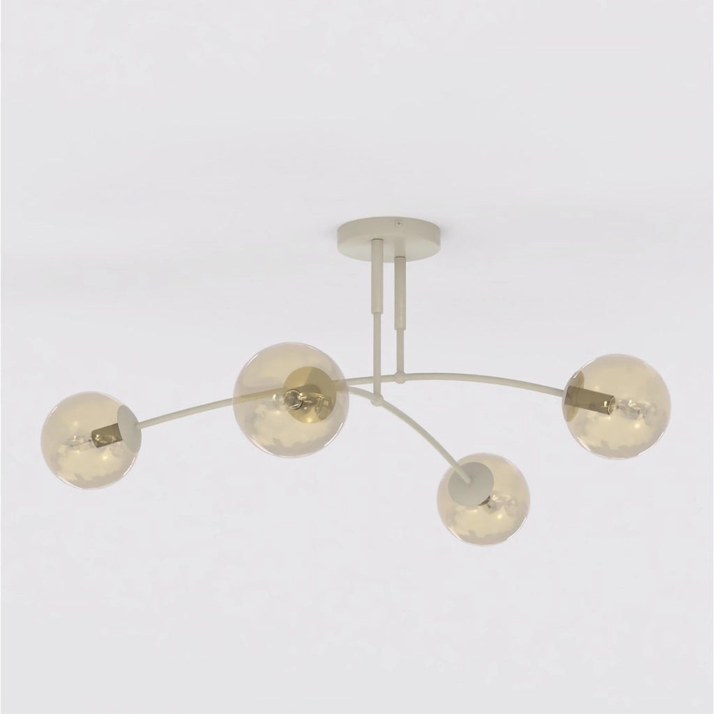 Lampada a sospensione Pregos in acciaio beige e vetro ambrato