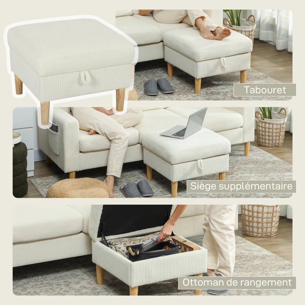 Divano 3 posti con poggiapiedi ¨C zephmum ¨C velluto beige 192x138x85