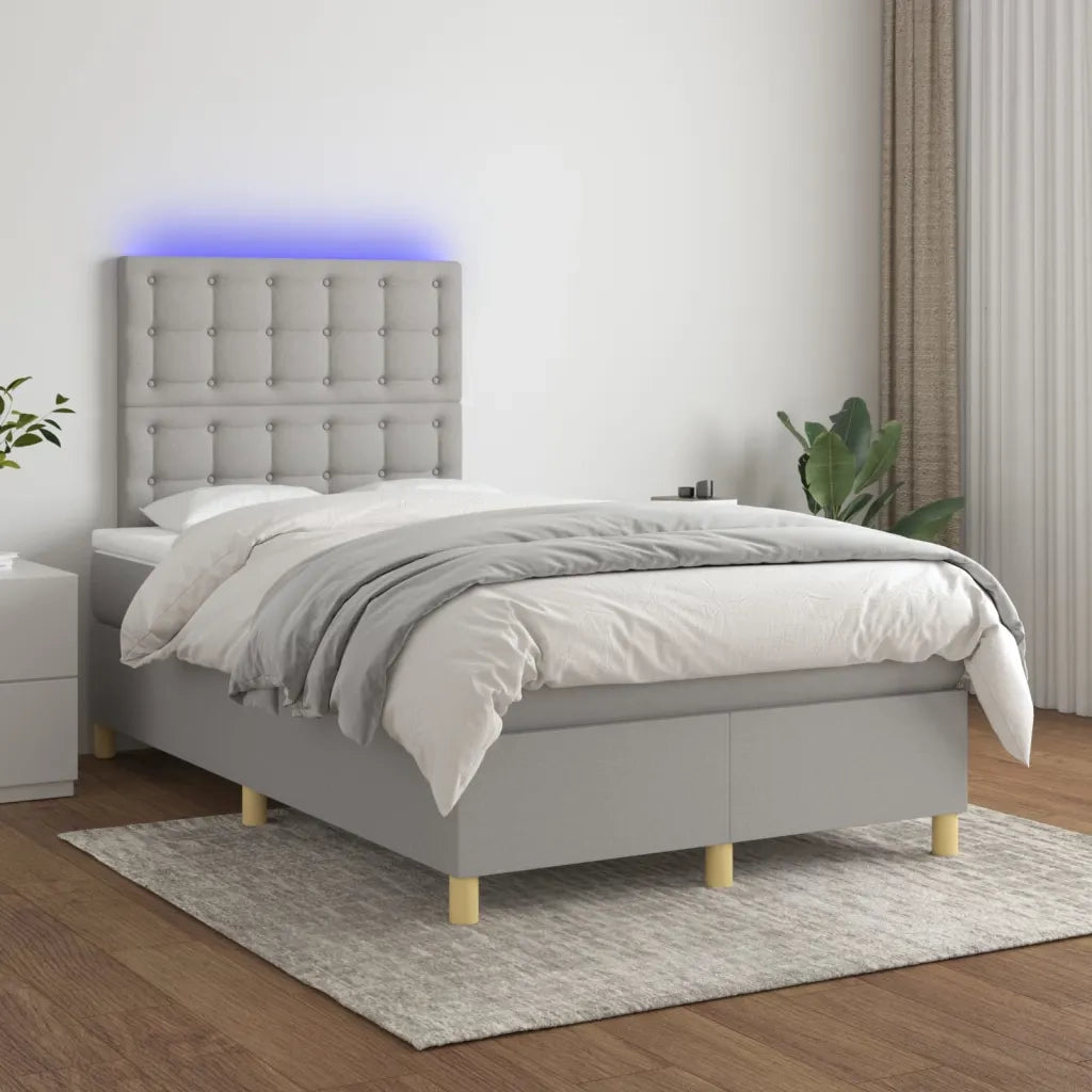Letto a Molle Materasso e LED Grigio Chiaro 120x200 cm Tessuto 3135741