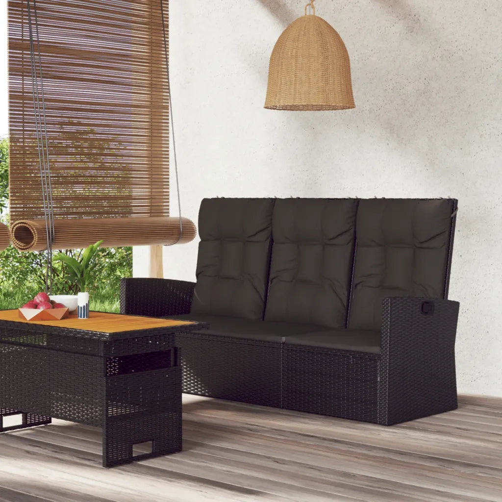 Panca da Giardino Reclinabile con Cuscini-Sgabello-Panca da esterno 173cm Polyrattan Nero