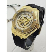 Trade Shop - Orologio Da Polso Zcc 4407 Uomo Automatico Elegante Dorato Bianco Cinturino Nero -