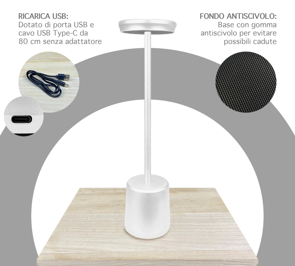 Coppia Di Lampada Da Tavolo LED Set 2 Pezzi Design Moderno Senza Fili Ricaricabile Controllo Touch Selezione Colore Intensità Dimmerabile Altezza Regolabile Con Adattatore Per Bottiglia 3000/4500/600K AbatJour Comodino 2Pz-Reverse-Bianco