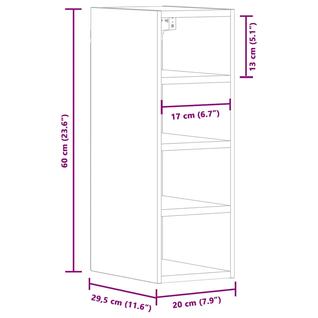 vidaXL Mobile Pensile “Riga” Grigio Sonoma 20x29,5x60 cm