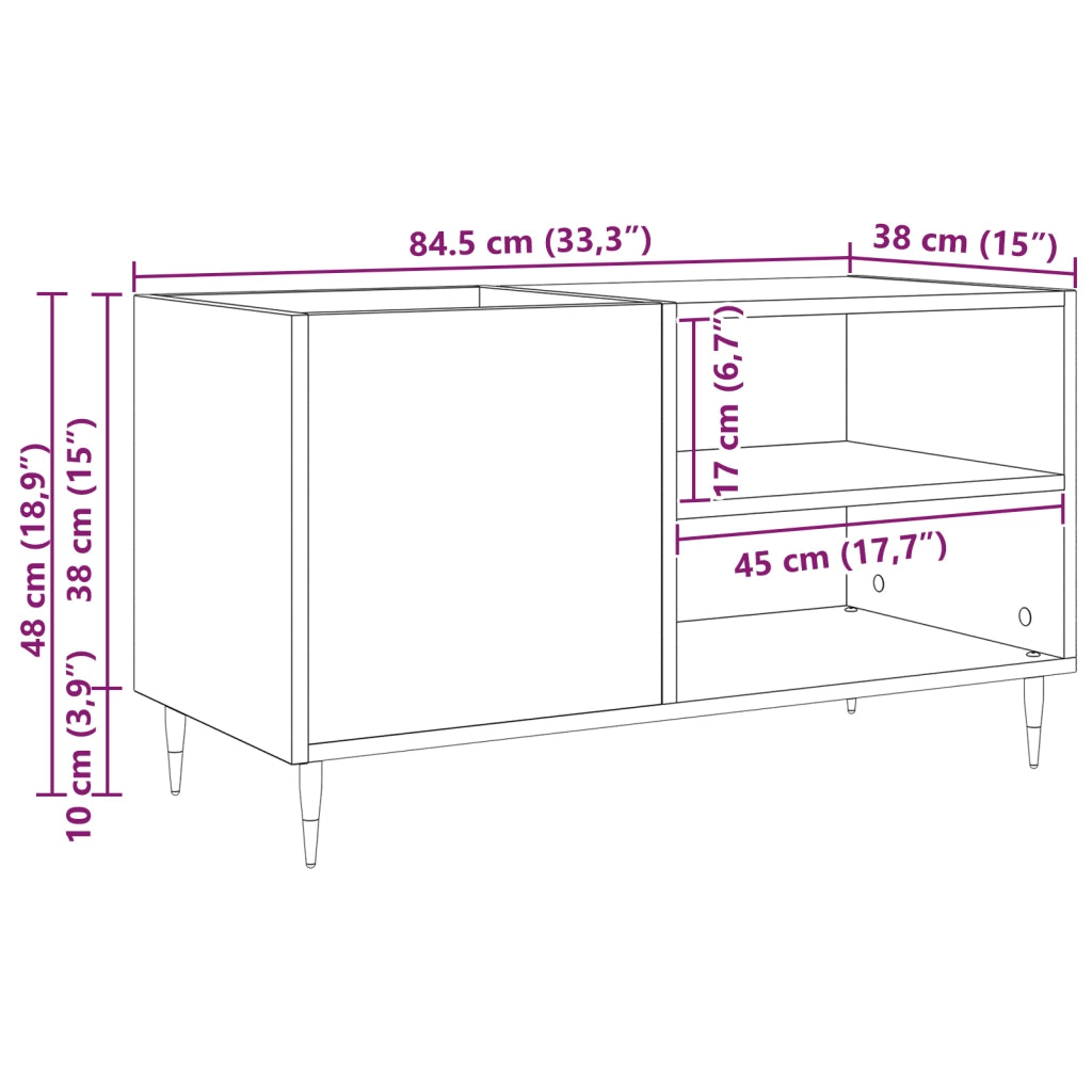 Armadio per dischi  Nero Rovere 84,5x38x48 cm Legno ingegnerizzato