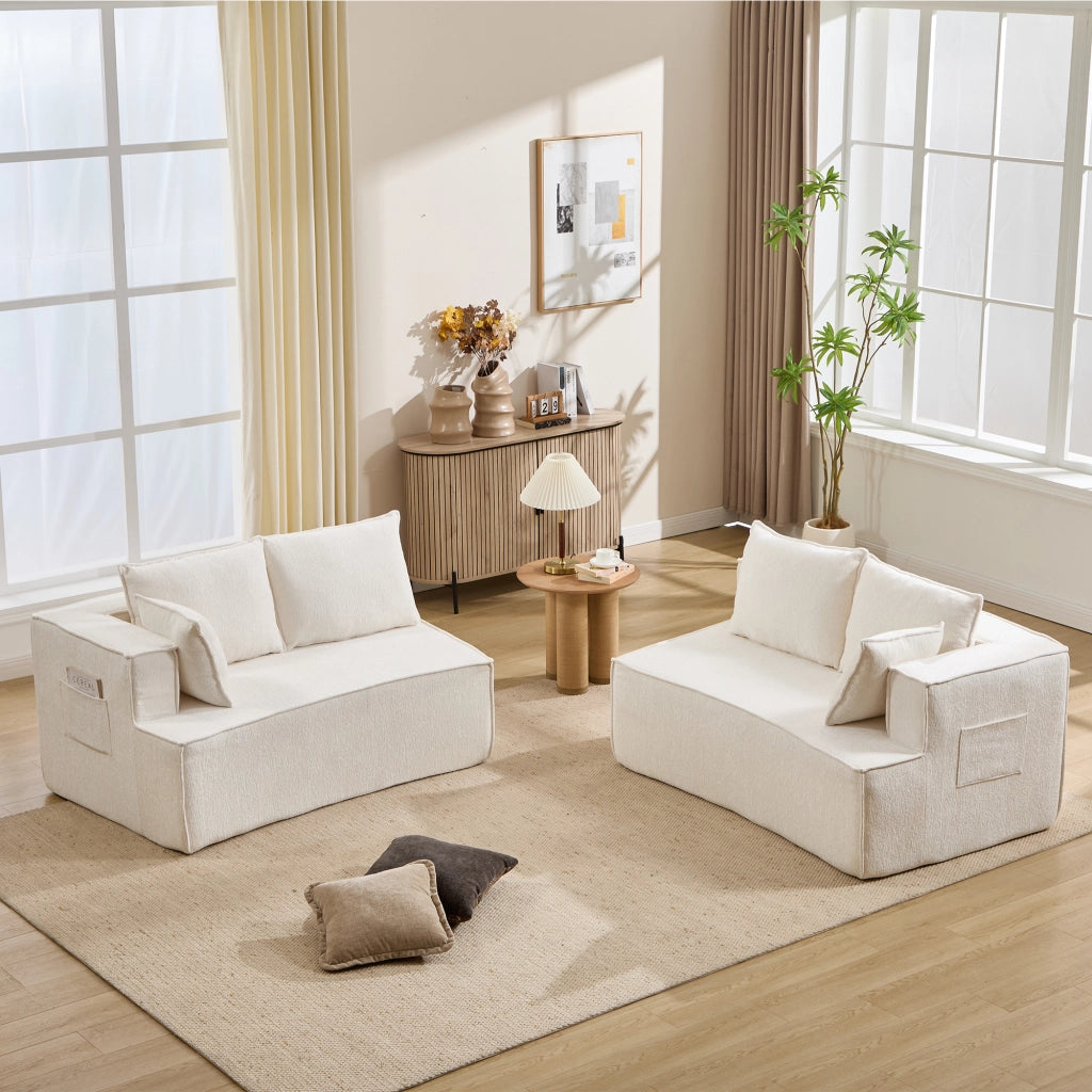 Divano modulare curvo con seduta profonda e comfort elevato in velluto bianco per soggiorno e camera da letto
