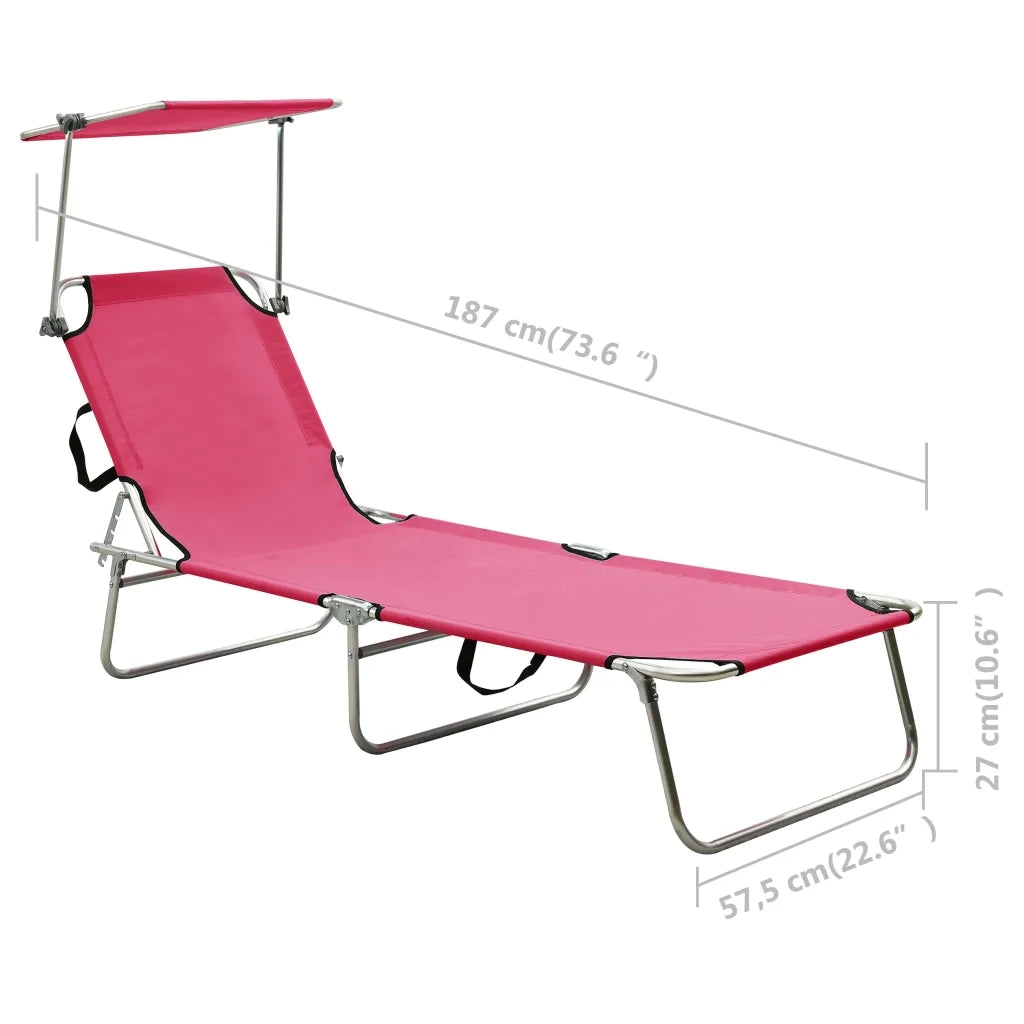 Lettino Prendisole | Sdraio da giardino | Lettino da sole Pieghevole con Baldacchino Rosa in Alluminio
