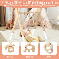 Palestrina per Bambini, Palestrina con Giocattoli per Dentizione Sviluppo Cerebrale Stimolazione Sensoriale, Pieghevole, in Legno, per Bambini 3+ Mesi (Bianco)