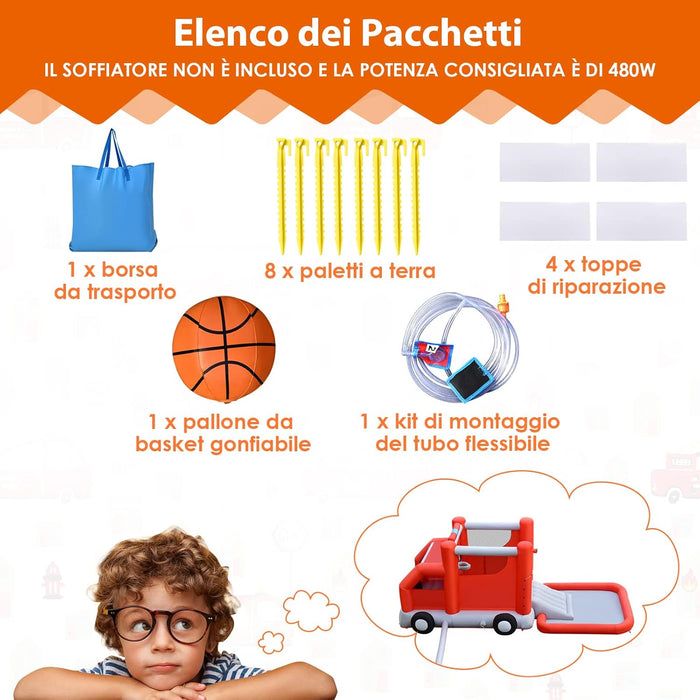 Castello Gonfiabile per Bambini, Casa Gonfiabile con Scivolo, Piscina, Area per Saltare, con Borsa di Trasporto e Kit di Riparazione, per 3 Bambini di 3-10 Anni