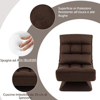 Poltrona da Terra Pieghevole, Poltrone da Divano Regolabile a 4 Posizioni, Sedia Imbottita con Base Girevole, per Studio, Soggiorno, Camera da Letto (marrone)