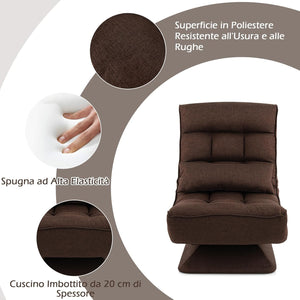 Poltrona da Terra Pieghevole, Poltrone da Divano Regolabile a 4 Posizioni, Sedia Imbottita con Base Girevole, per Studio, Soggiorno, Camera da Letto (marrone)