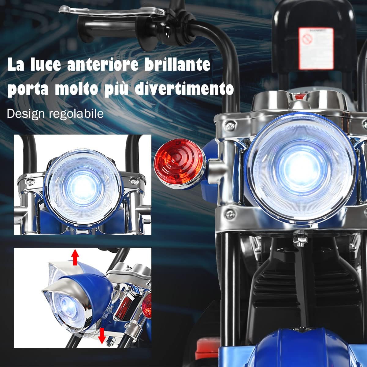 6V Moto Elettriche per Bambini, Moto Cavalcabile Marcia Avanti e Indietro, Portanza di Peso 30kg (Blu)
