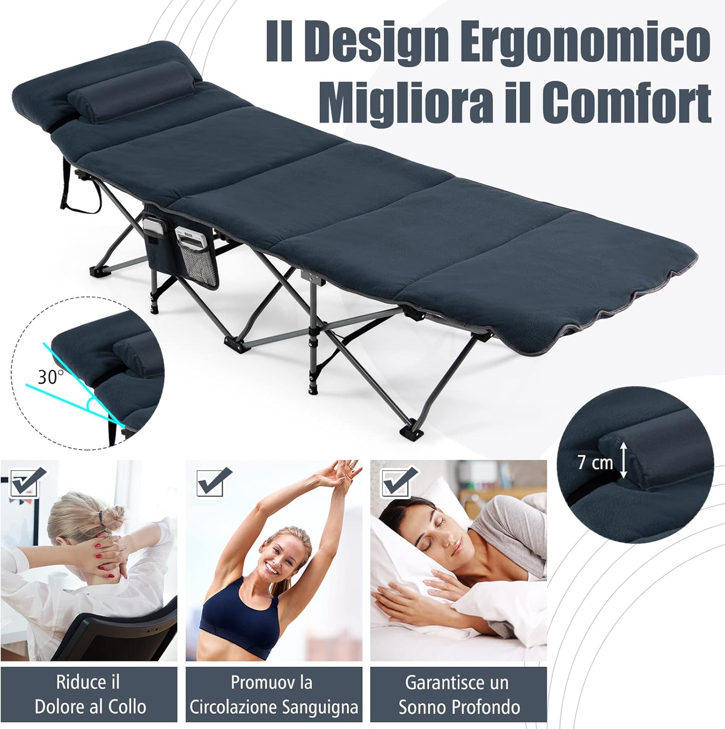 Letto Brandina Pieghevole con Materasso e Cuscino Rimovibili, Borsa da Trasporto, con Struttura Metallica Resistente, per Casa, Ufficio, Campeggio, Carico Fino a 150 kg