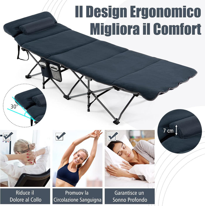 Letto Brandina Pieghevole con Materasso e Cuscino Rimovibili, Borsa da Trasporto, con Struttura Metallica Resistente, per Casa, Ufficio, Campeggio, Carico Fino a 150 kg