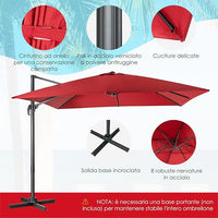 Ombrellone da Giardino, 300 x 300 cm, Ombrellone da Esterno con 3 Inclinazioni, Rotazione a 360°, Manovella, 8 Stecche, Base Incrociata (Vinaccia)