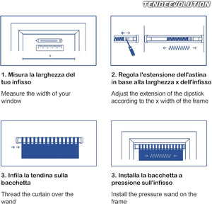 Bastoncino Tenda a Pressione Regolabile 87-150cm | Ferro Bianco | Bacchetta a Molla Astina