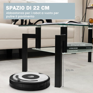 Tavolino da Salotto in Vetro Temperato Moderno, Tavolo Basso Rettangolare a 2 Livelli con Struttura in Metallo, Tavolino da Caffè per Soggiorno e Ufficio, 100 x 60 x 43 cm