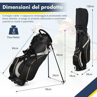 Borsa da Golf a 8 Vie, Borsa da Golf Portatile Leggera da 2 kg con Separatori Superiori, 7 Tasche, Borsa Frigo e Cappuccio Antipio