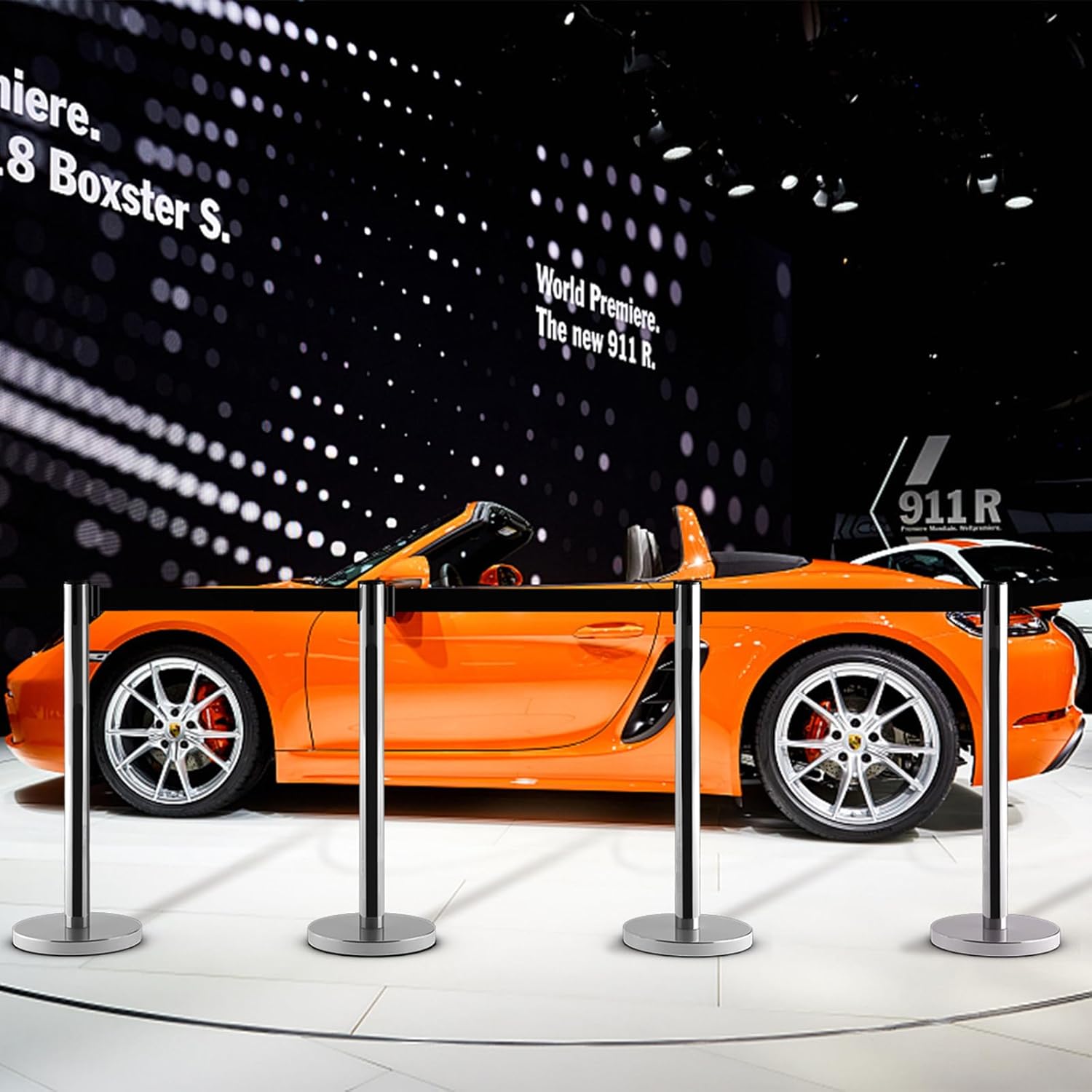 6 Paletti di Delimitazione, Colonnine Segnapercorso Corda, Barriera in Acciaio Inox con Nastro Retrattile, Ideale per Hotel Ristorante Cinema